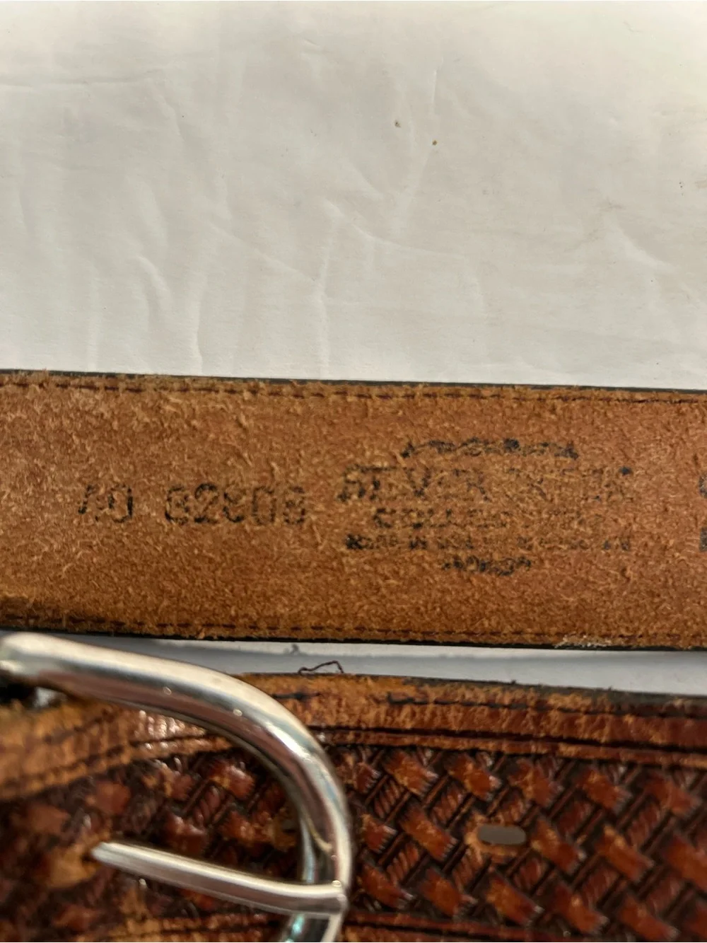 Vintage Leegin Silver Creek Basketweave Tooled Leather Belt Size 40 USA Made